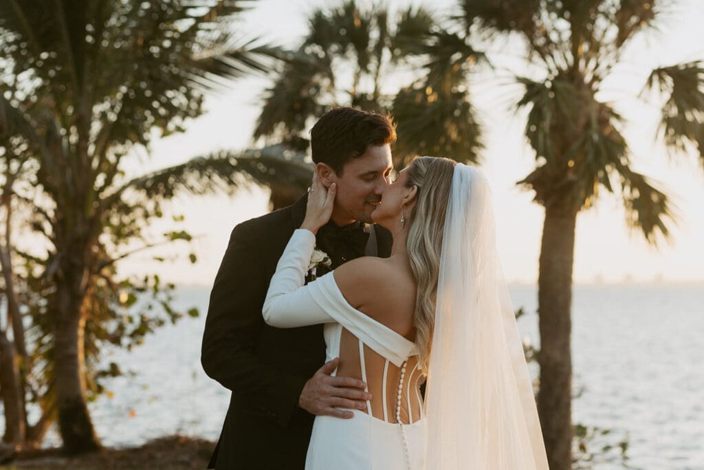 bride and groom kissing