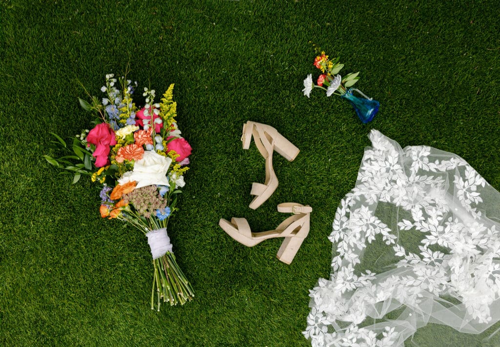 colorful wedding detail flatlay