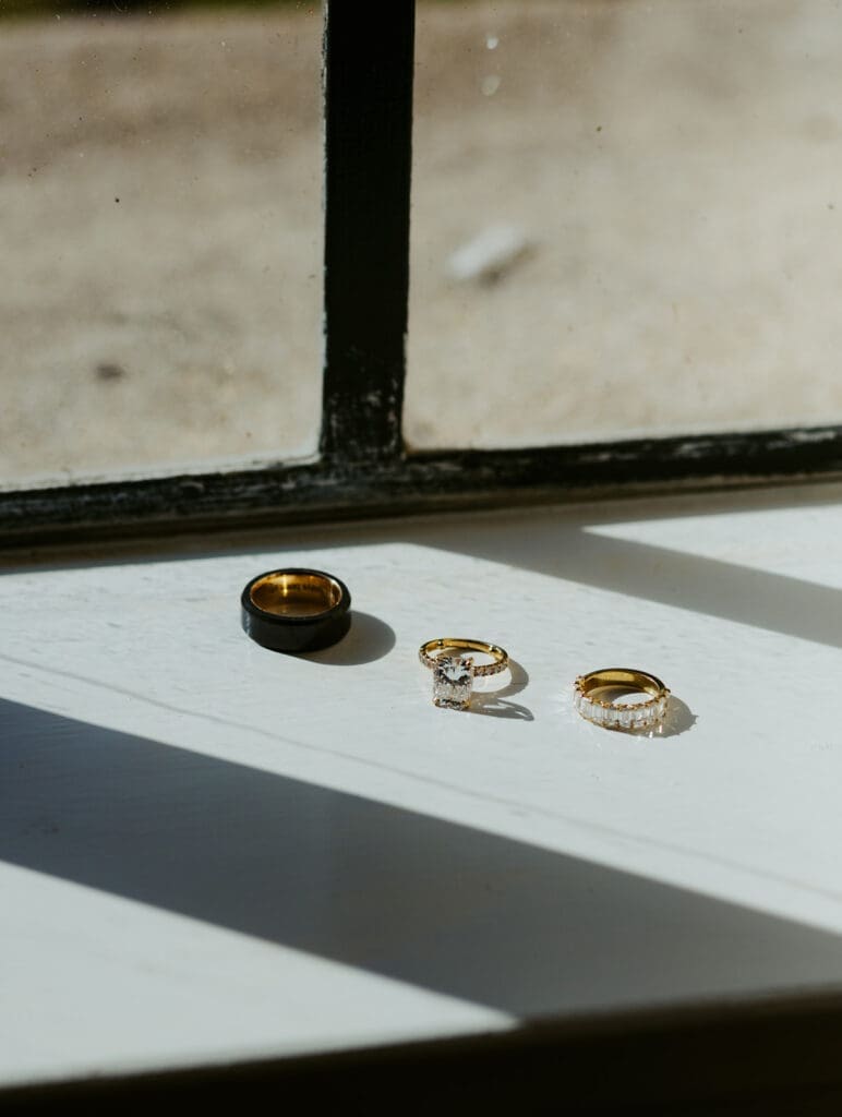 wedding rings on the window sill
