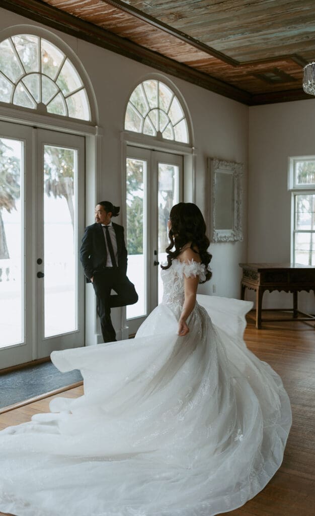 bride and groom at the ballroom in bella cosa