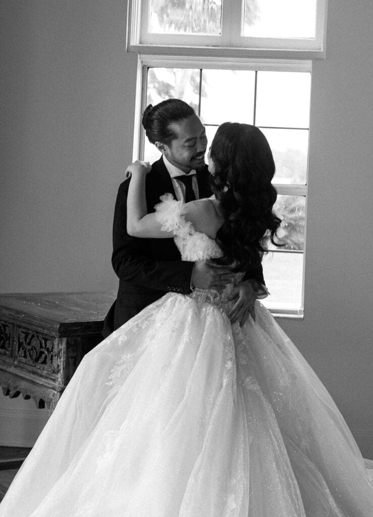 bride and groom at the ballroom in bella cosa