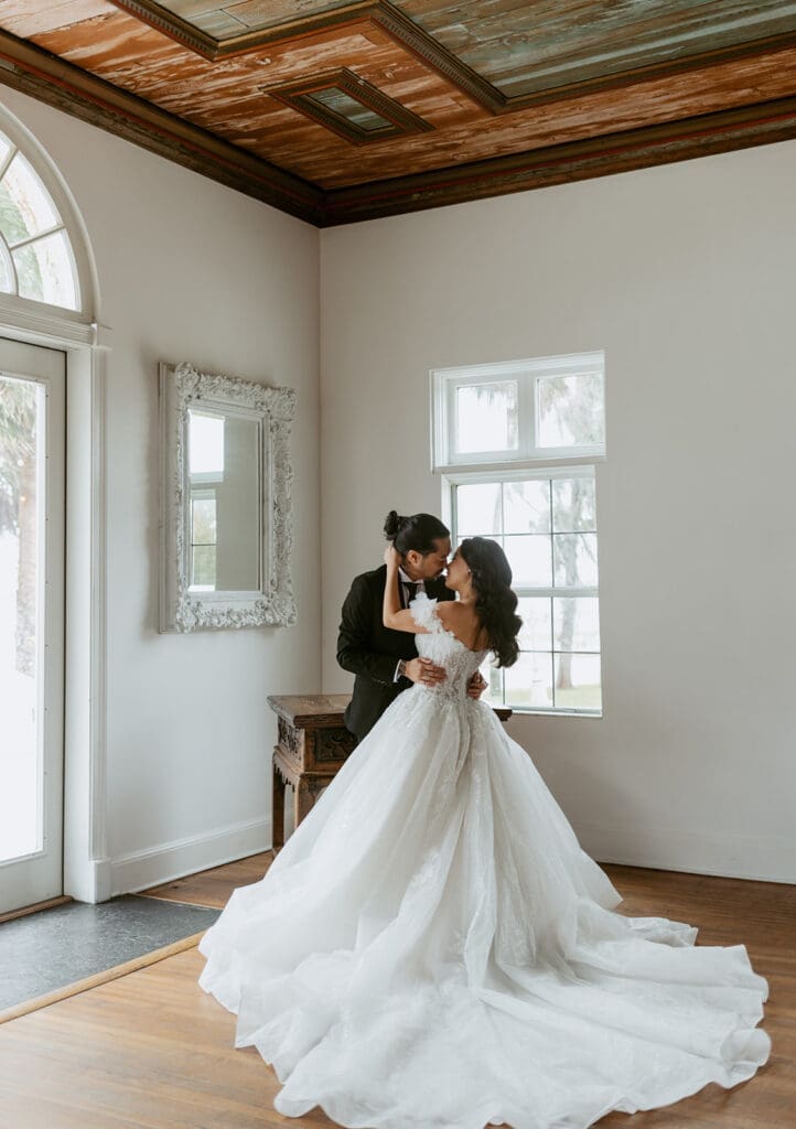 bride and groom at the ballroom in bella cosa