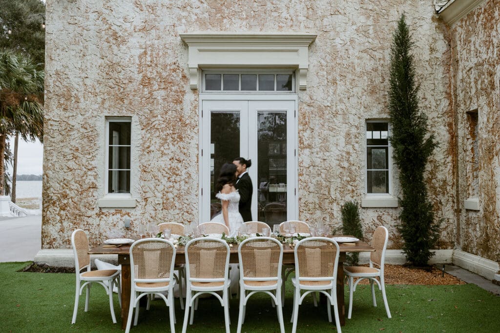 intimate micro wedding reception setup at the lakeside lawn at bella cosa