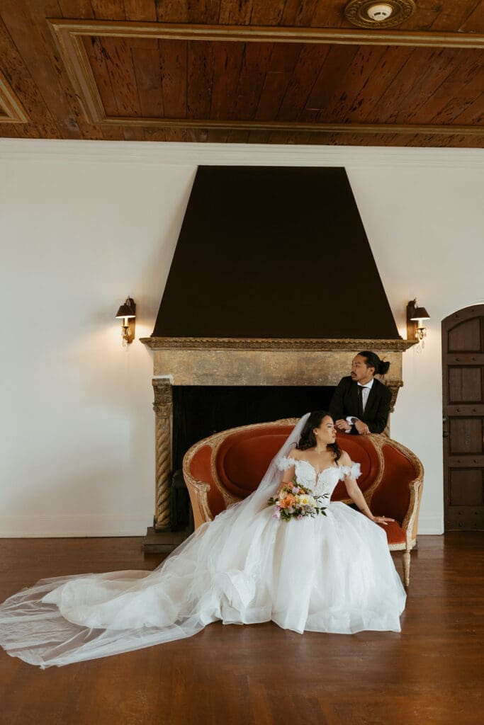 elegant bride and groom indoor portraits at bella cosa