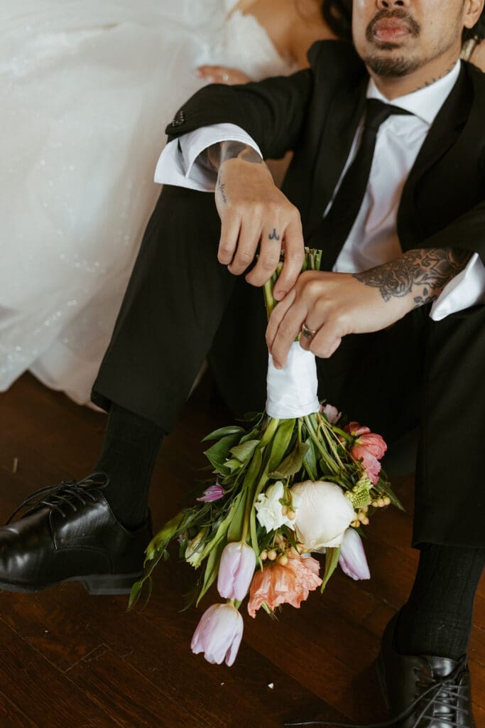 elegant bride and groom indoor portraits at bella cosa