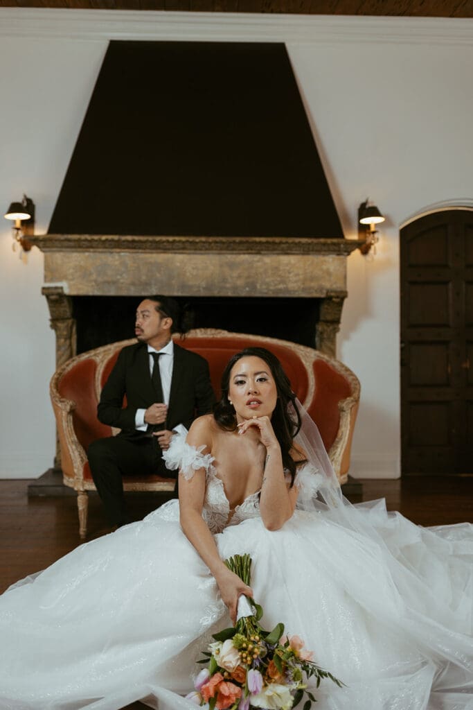 elegant bride and groom indoor portraits at bella cosa