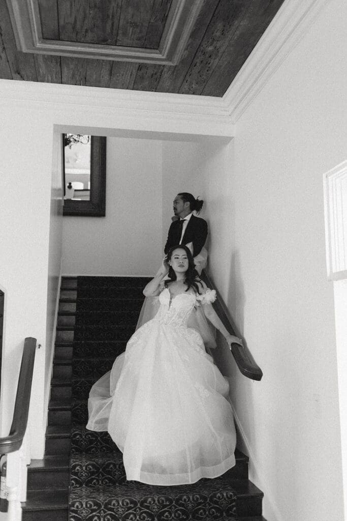 elegant bride and groom indoor portraits at bella cosa