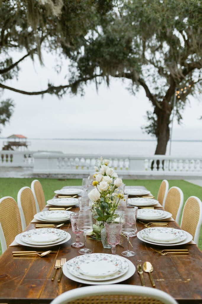 intimate micro wedding reception setup at the lakeside lawn at bella cosa