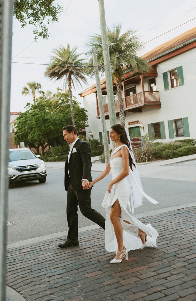 romantic bride and groom moments downtown in st augustine florida