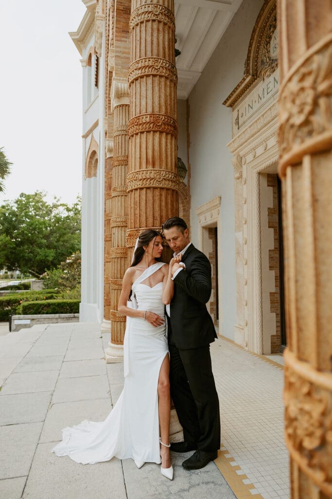 romantic st augustine elopement in front of european inspired architecture