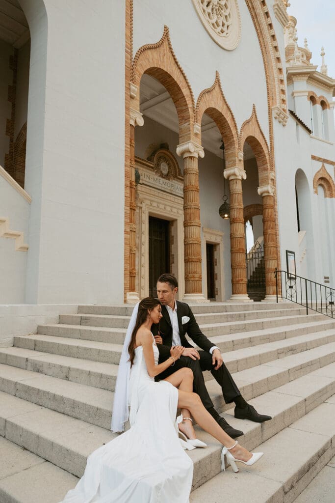 romantic st augustine elopement in front of european inspired architecture