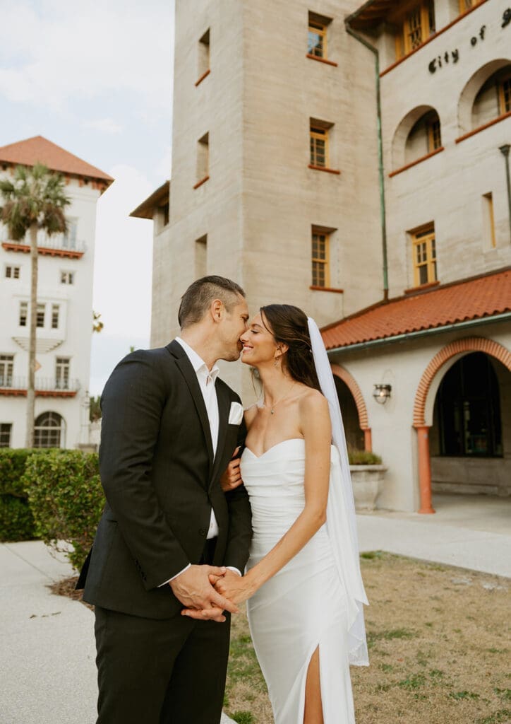 romantic st augustine elopement in front of european inspired architecture