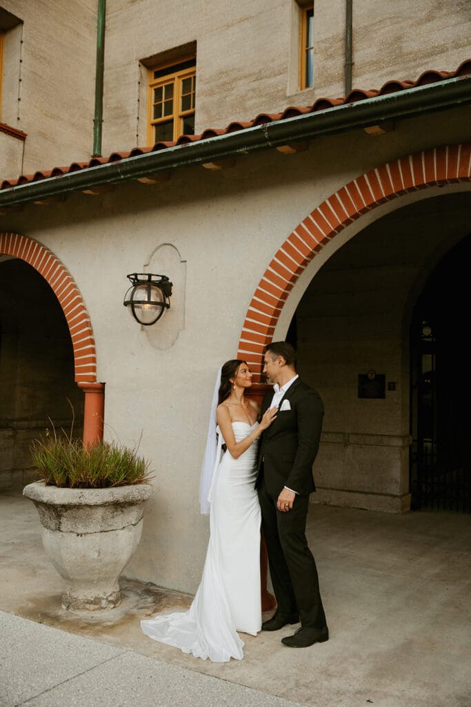 romantic st augustine elopement in front of european inspired architecture