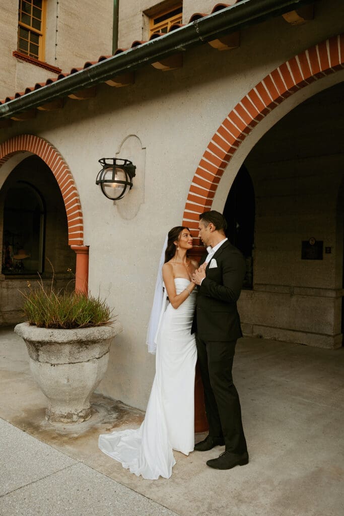 romantic bride and groom moments downtown in st augustine florida