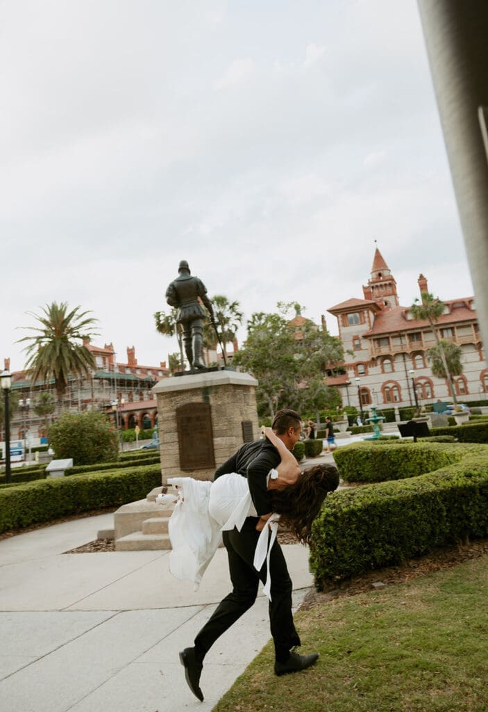 romantic bride and groom moments downtown in st augustine florida