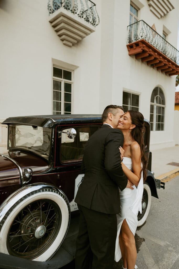 romantic bride and groom moments downtown in st augustine florida