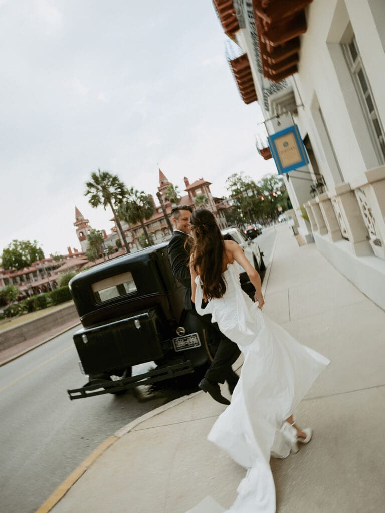 romantic bride and groom moments downtown in st augustine florida