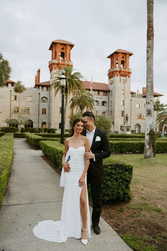 romantic st augustine elopement in front of european inspired architecture