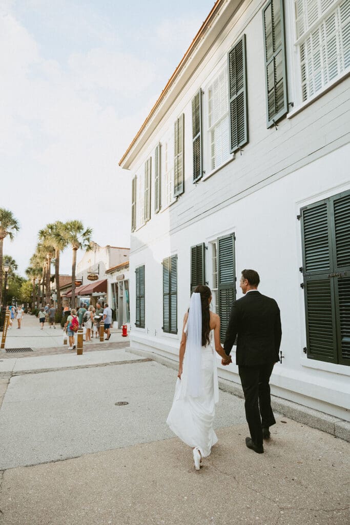 romantic bride and groom moments downtown in st augustine florida