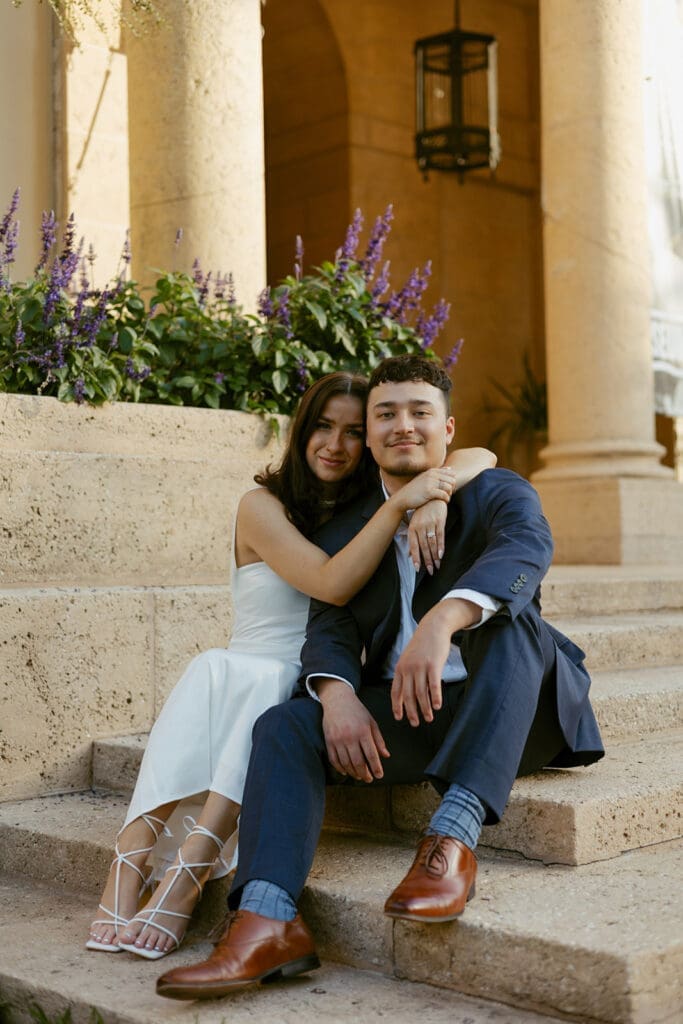 sweet couple at the art museum courtyard