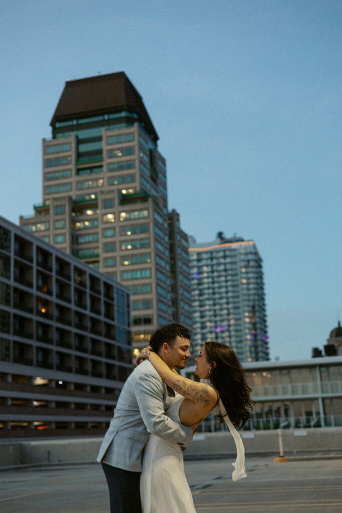 elegant couple on a garage rooftop in st pete florida