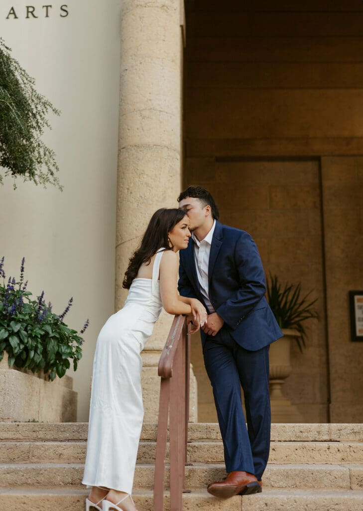 sweet couple at the art museum courtyard