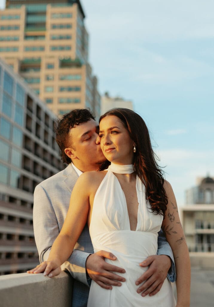 elegant couple on a garage rooftop in st pete florida