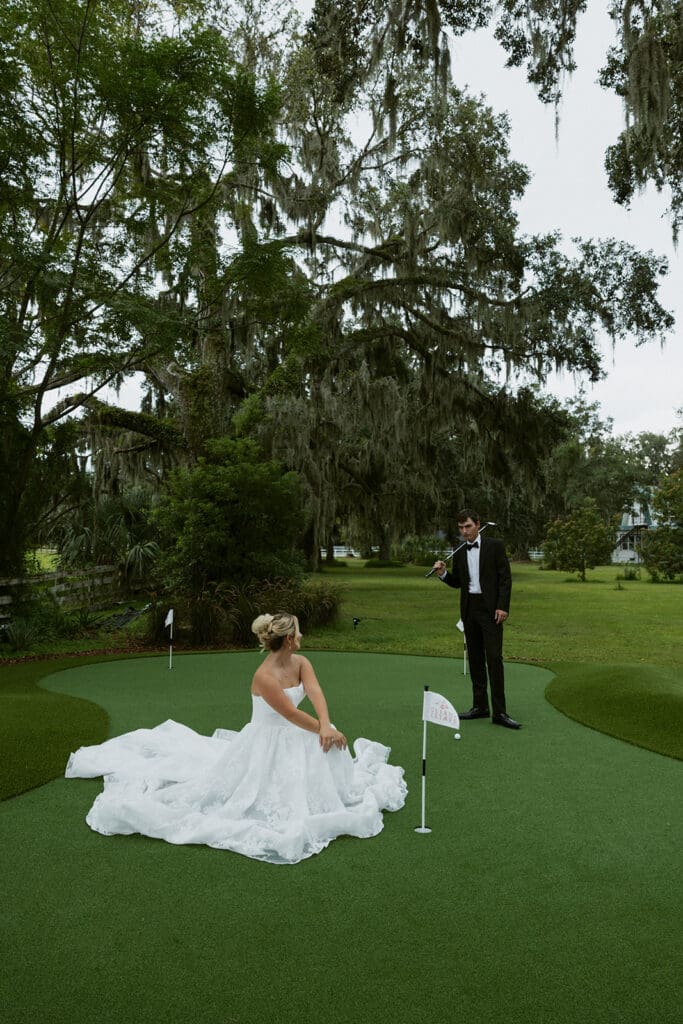 bride and groom at the golf course at uliana estate