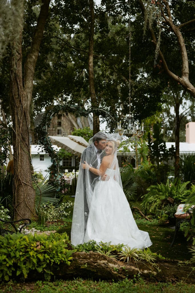 bride and groom portraits at the lush gardens at uliana estate