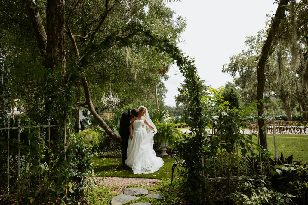 bride and groom portraits at the lush gardens at uliana estate